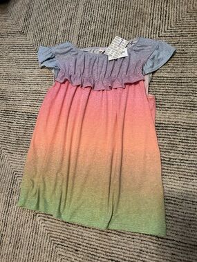 LuLaRoe Unicorn Ruffle Women’s Top Tunic Size Large Rainbow